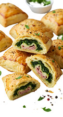 Isolated Photo Of Golden Baked Savory Pastry Filled With Spinach And Ham