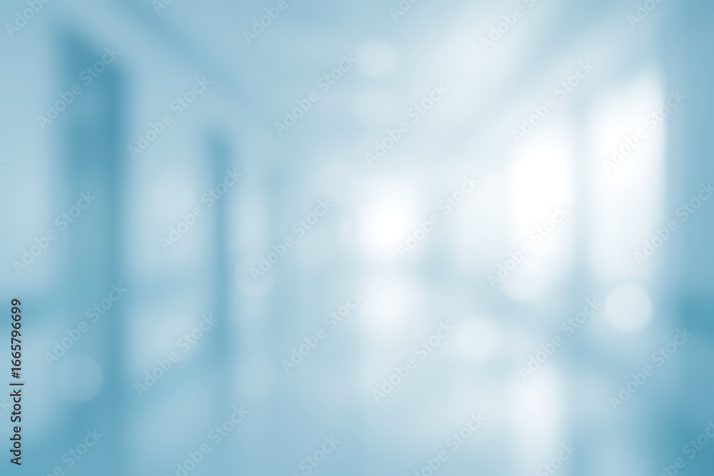 Poster blurred background of a modern hospital hallway with soft light and clean lines creating a sense of 