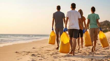 Diverse group of volunteers working together on a beach cleanup promoting environmental responsibility and sustainability through community driven conservation efforts