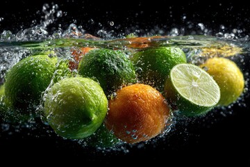 Citrus fruits in water, splashing