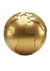 Gold Metallic Globe 3D Render Isolated Against Black Background