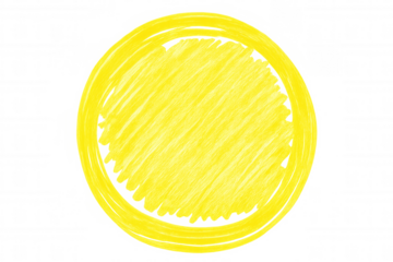 Hand-drawn yellow marker strokes forming a circle on a transparent background, ideal for highlighting important information or creating eye-catching designs