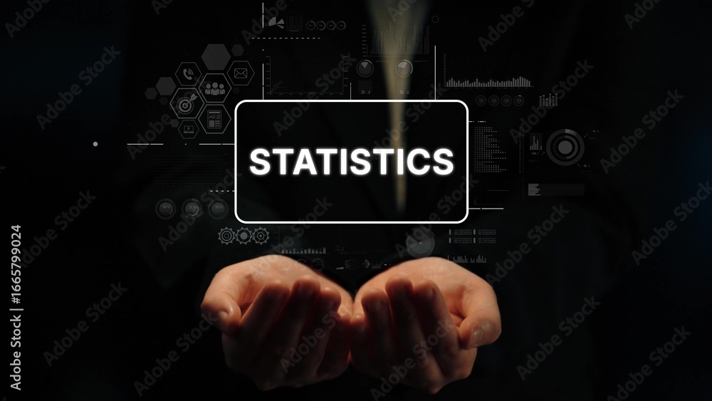Poster hands holding statistics concept with data visualization and analytics graphics in the background. a