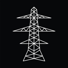 The image shows a flat logo design of a transmission tower pylon in white color on a black background  