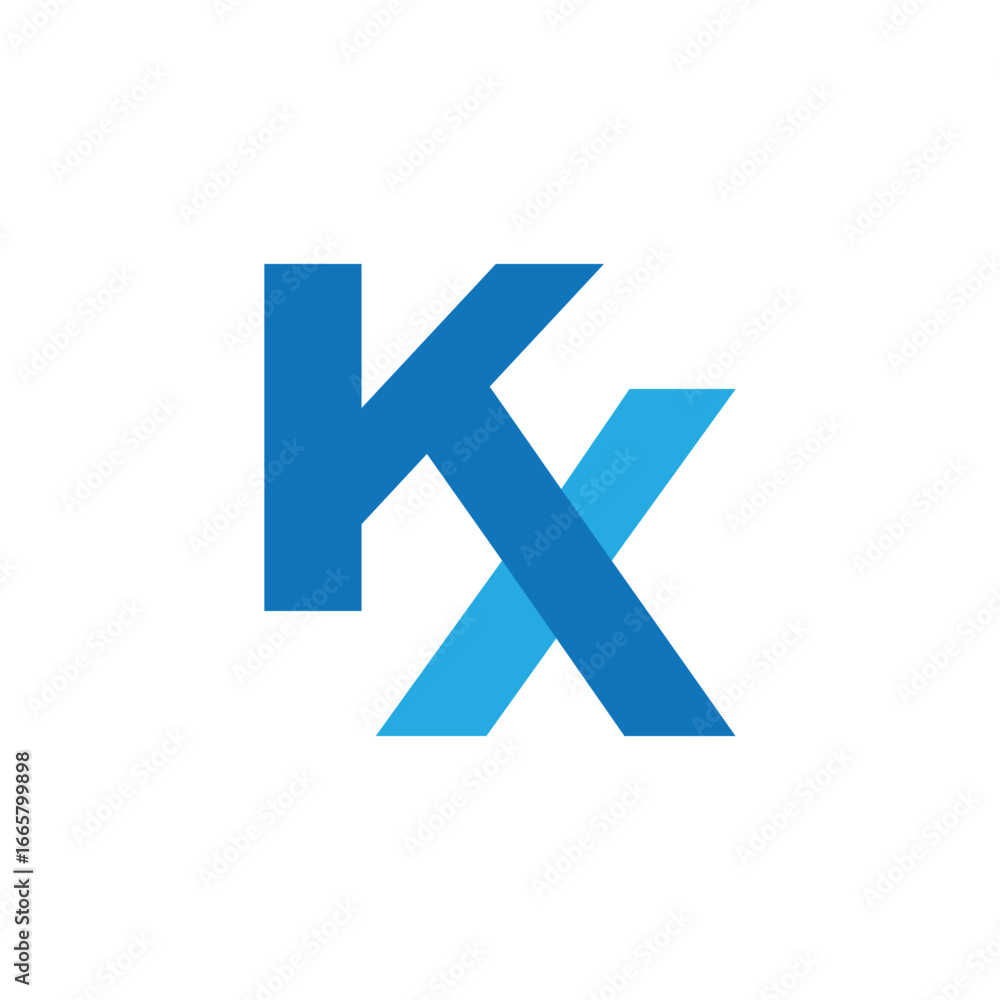 Aufkleber the image shows a flat monogram logo design of an initial letter kx in blue color combination in sim