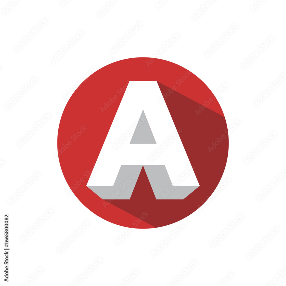 Poster the image shows a flat logo design of an initial letter a in white color with shadow inside a red ro