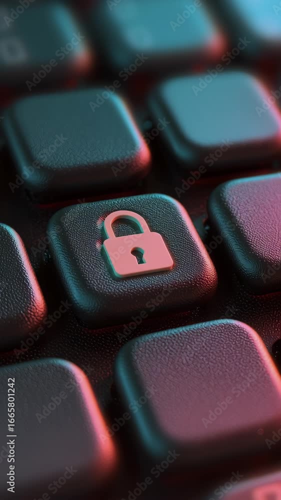Poster close up of keyboard key with lock symbol enhancing security and privacy in digital technology envir
