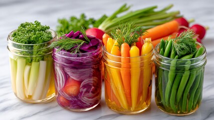 Preserving colorful vegetables in glass jars is healthy and delicious