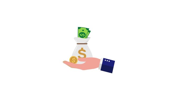 Hand holding a bag of money animation