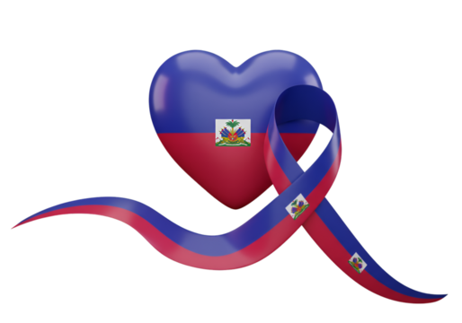 Haitian Flag Heart with Ribbon Isolated On Transparent Background Illustration - Powered by Adobe