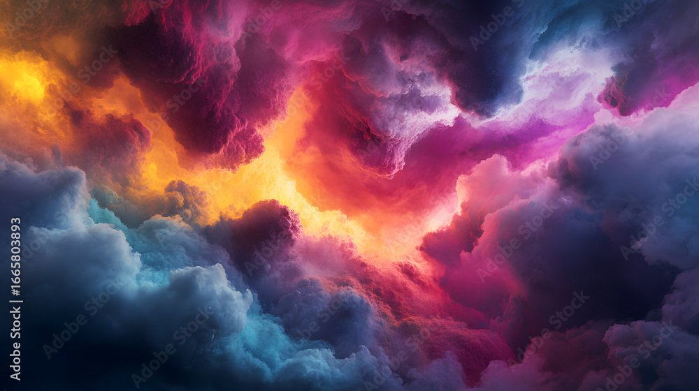 Aufkleber vibrant swirling clouds filled with mesmerizing colors creating a dynamic abstract artwork.