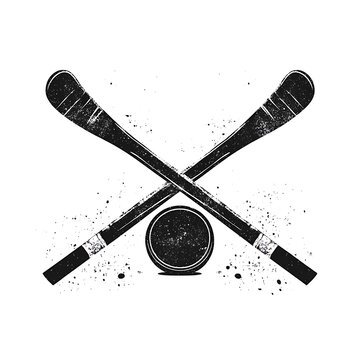 Crossed Hurling Sticks and Ball Grunge Emblem Black and White gaelic football sport
