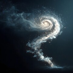 Swirling galaxy formation with luminous stars and cosmic dust in a dark space background