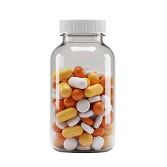 Photo of a Bottle Filled with Assorted Colorful Pills on Black Background