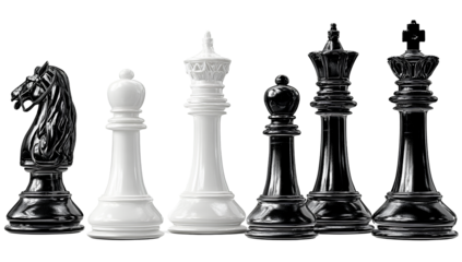 chess pieces, white and black, on a transparent background