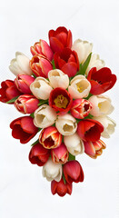 Photo Of A Bouquet Of Red And White Tulips Blossoming With Green Leaves