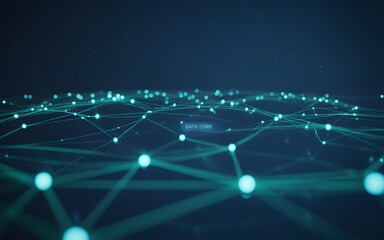 Dynamic data core network with connected nodes representing digital information flow