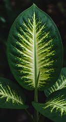Photo Of A Large Green And White Leaf With Water Droplets And Detailed Veins
