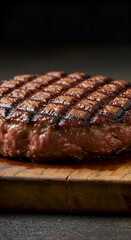 Photo Of A Juicy Grilled Steak On A Wooden Board Close Up Shot