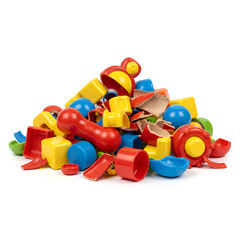 Photo of a Pile of Colorful Plastic Toys in Various Shapes against White