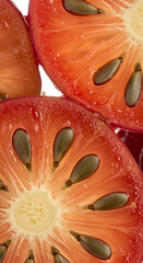 Photo of a Red Fruit Sliced with Seeds and Transparent Background Close Up