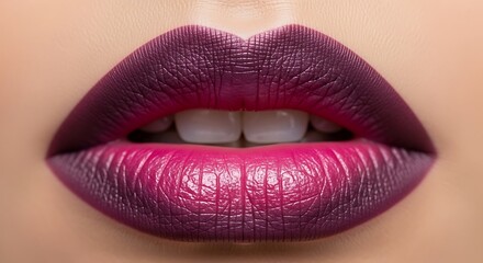 Close-up of Woman's Lips with Ombre Pink and Purple Lipstick