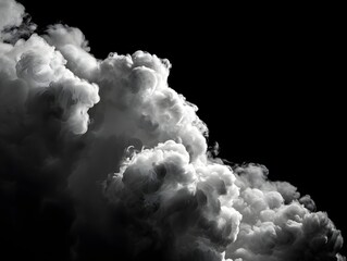 Dramatic black and white clouds swirling against a dark background, creating a moody atmosphere