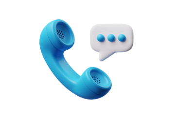 Modern blue telephone handset with chat bubble icon communicating business and connection concepts transparent background