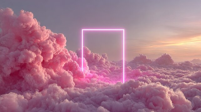 Pink fluffy clouds with a glowing rectangle