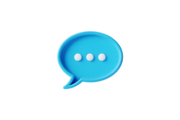 Modern blue speech bubble icon with ellipsis for online communication and messaging concepts transparent background