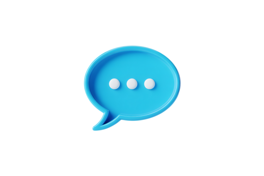 Modern blue speech bubble icon with ellipsis for online communication and messaging concepts transparent background