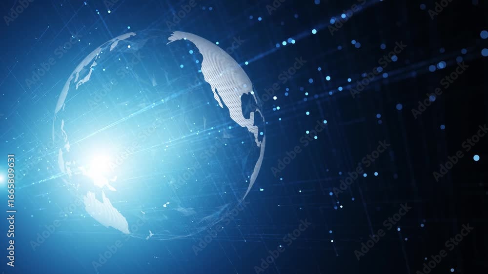 Aufkleber digital technology cyberspace network lines with with earth sphere rotation.