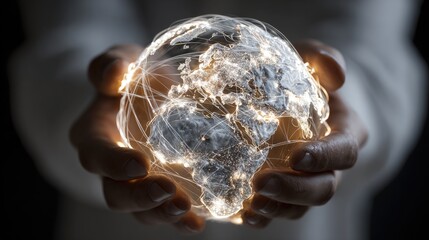 Illuminated Earth held gently in cupped hands