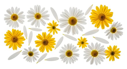 Fresh white and yellow daisy flowers isolated on white