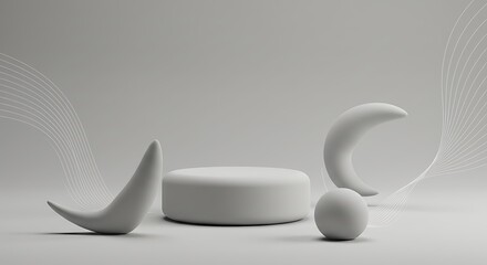Abstract Gray Forms with Soft Lines on a Minimalist Background