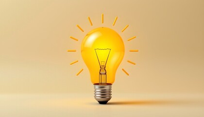 Bright Yellow Lightbulb with Radiant Glow