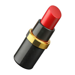 3d red lipstick with gold accent isolated on transparent background