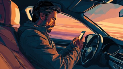 transportation and vehicle concept  man using phone while driving the car no logos no brands ar 169