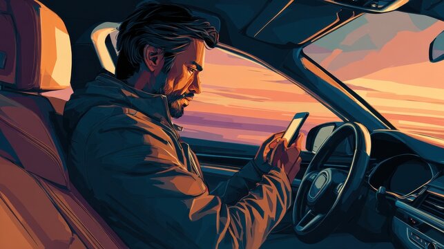 transportation and vehicle concept  man using phone while driving the car no logos no brands ar 169