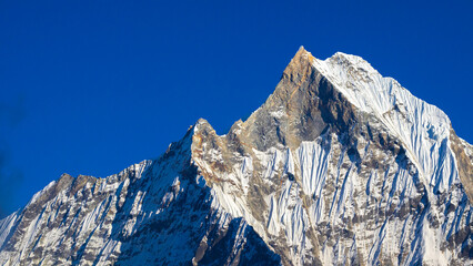 Machapuchare Peak, Snow-Capped Fishtail Mountain in Annapurna Himalayas, Nepal