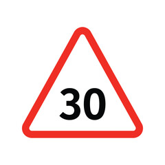 Red triangle speed limit 30 road sign vector illustration traffic warning symbol safety information