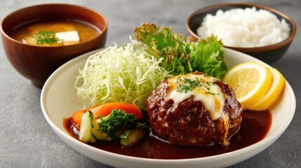 健康的なハンバーグの定食