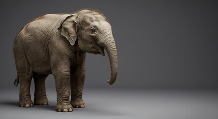 Fototapeta premium Adorable Baby Elephant Portrait on Seamless Gray Background