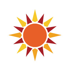 Vibrant Sun Icon with Geometric Rays for Weather Forecasts, Energy Solutions, and Summer Holiday Themes. Ideal for websites, infographics, and promotional materials.