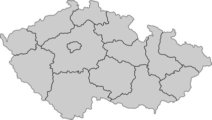 : A sleek, grey political map of the Czech Republic with clearly defined regional borders. Perfect for professional, educational, and data visualization projects.