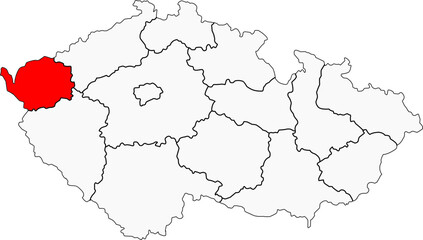  Map of the Czech Republic highlighting the Karlovy Vary Region. Ideal for projects on its famous spa towns, mineral springs, and film festival