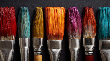 top view flat lay image of paint brushes