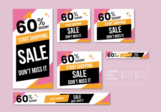 Vibrant Sale and Discount Ad Banner Set for Social Media