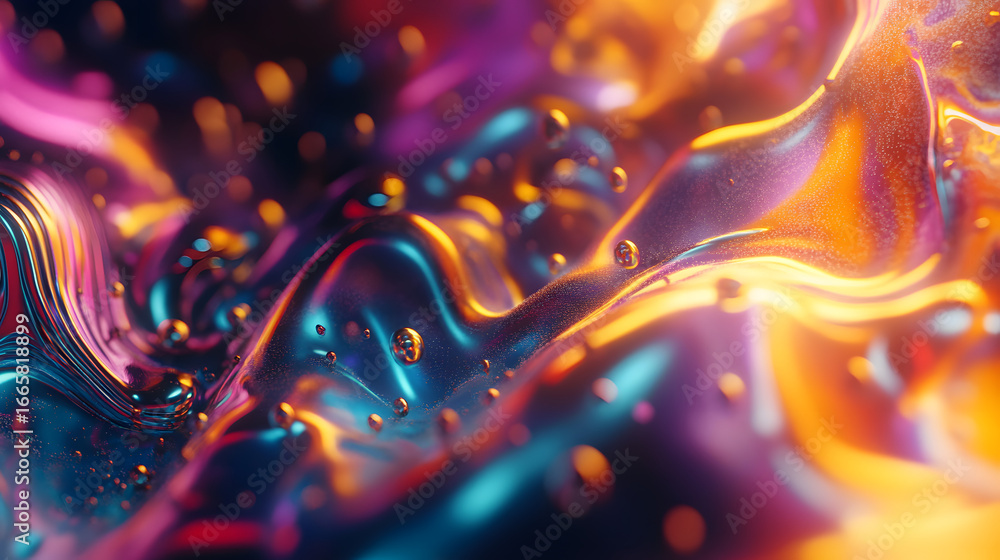 Aufkleber mesmerizing abstract fluid art captures vibrant energy and dynamic motion with shimmering metallic t