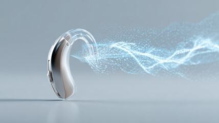 Hearing aid with digital visualization of sound waves, futuristic 